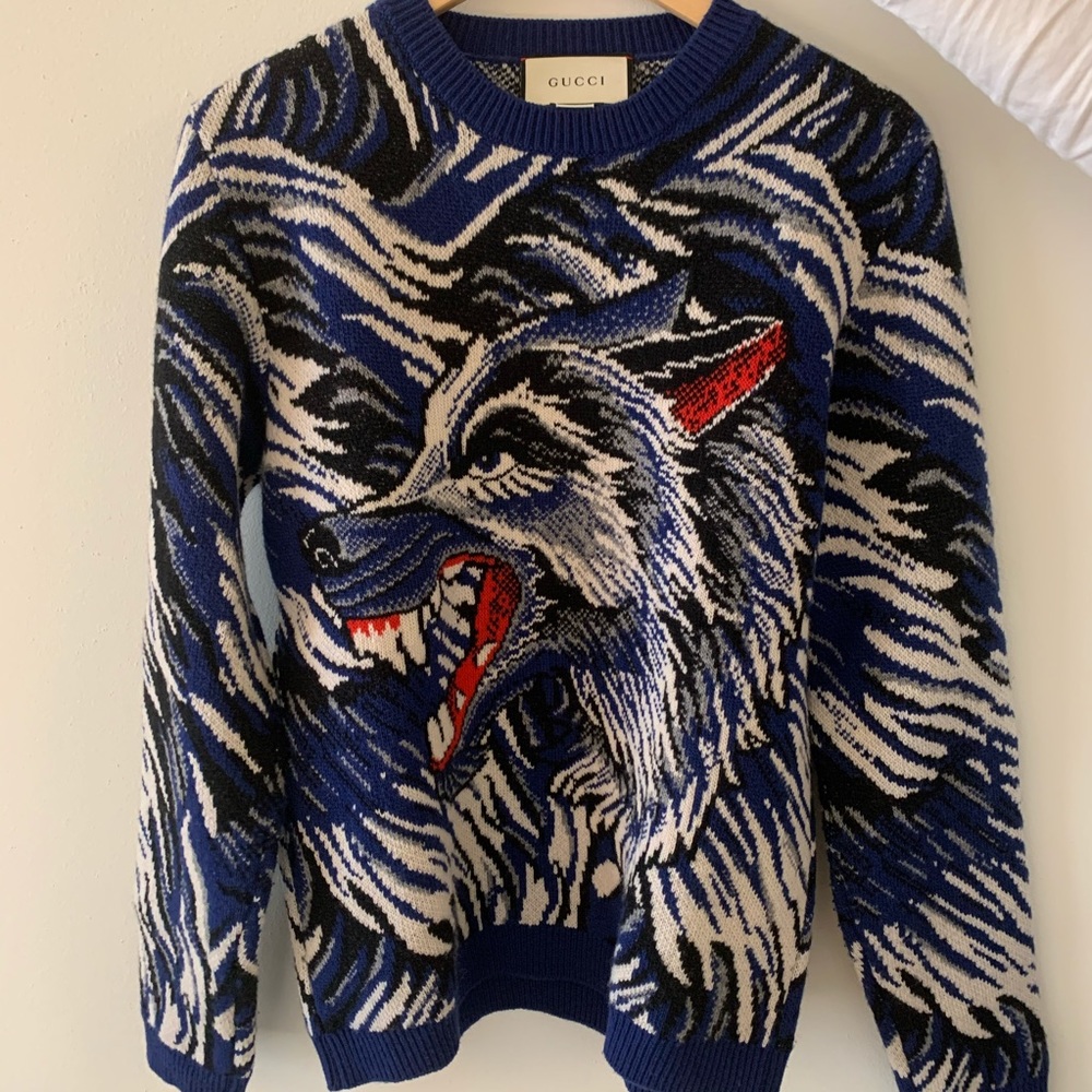 Gucci Wool Wolf Intarsia Jumper in Blue size XS